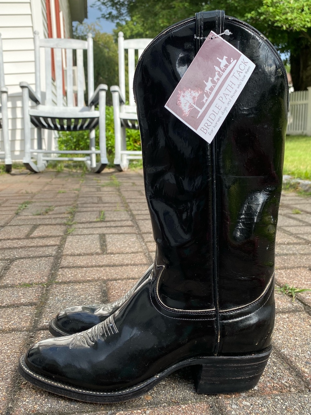Vintage Black Patent Leather Woman’s Tony Lama Boots with Contrast stitching - Picture 5 of 9